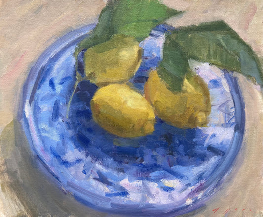 Amalfi Lemons on Blue and White Platter